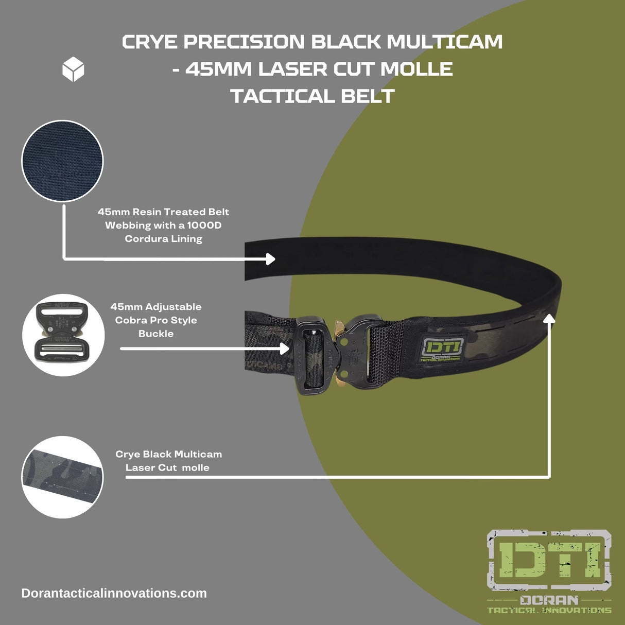 Crye Precision Black Multicam - 45mm Laser Cut Molle Tactical Belt - Doran Tactical InnovationsCrye Precision Black Multicam - 45mm Laser Cut Molle Tactical Belt