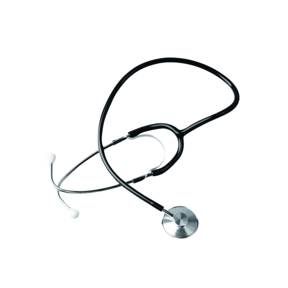 Black stethoscope with silver chest piece, essential for paramedics, nurses, and EMTs in training.
