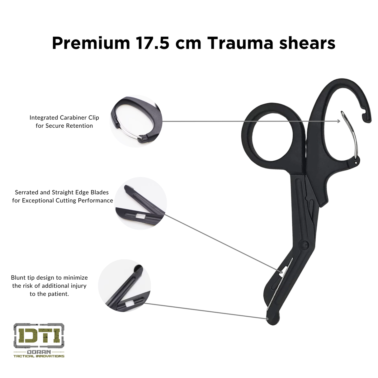 Premium Titanium Coated Trauma shears (17.5cm) with Carabiner Clip